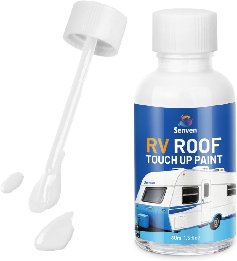 SENVEN RV Roof Touch Up Paint White RV Roof Coating Repair White 30ML Waterproof Solar Reflective & Leak Repair for Trailers Campers Motorhomes, Acrylic - Image 1